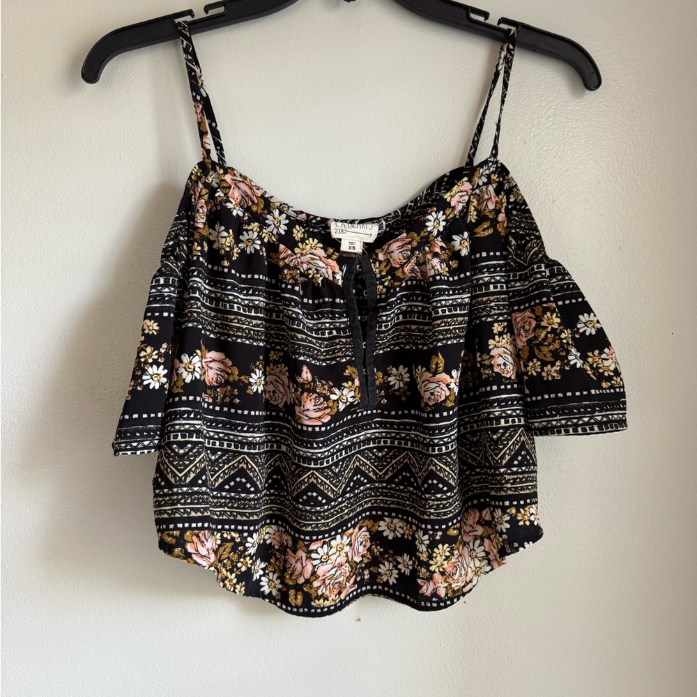 La Hearts Black Floral Blouse